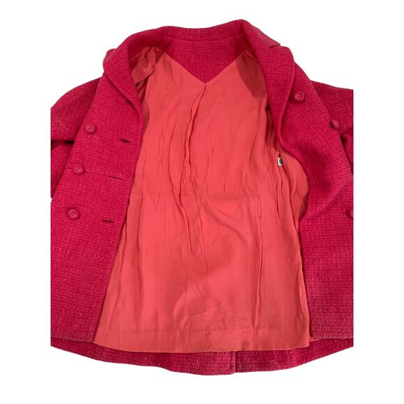 Vintage 1960s Pink Double Breasted Wool Woven Coat Women's XS/S Notch Collar - Picture 7 of 13